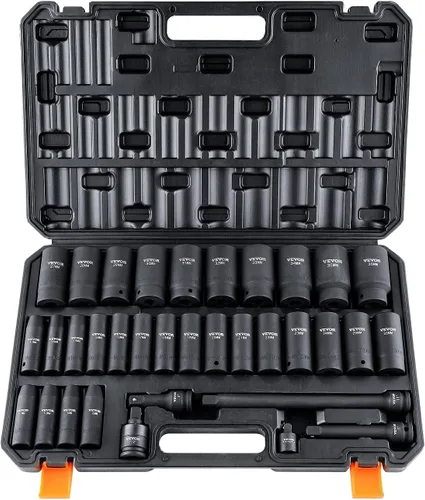 Miniatura 9 de Vevor - Juego de 34 vasos de impacto de 1/2 pulgada, métrico de 8 mm a 36 mm, de 6 puntas, de aleación de acero Cr-MO para reparación