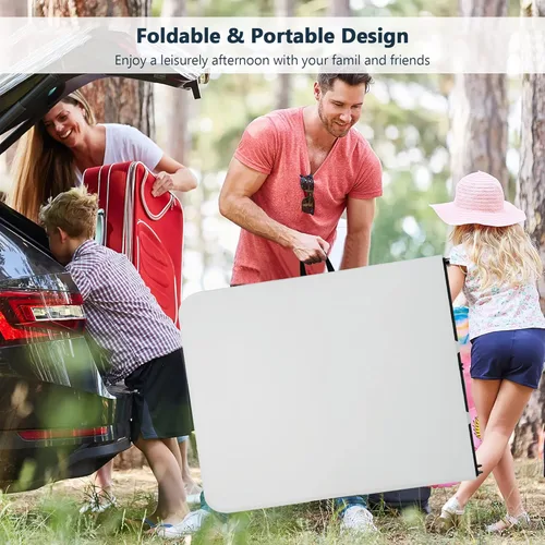 Miniatura 5 de Mesas plegables, mesa plegable de 6 pies con asa y patas de acero, para interiores y exteriores, mesa portátil plegable por la mitad