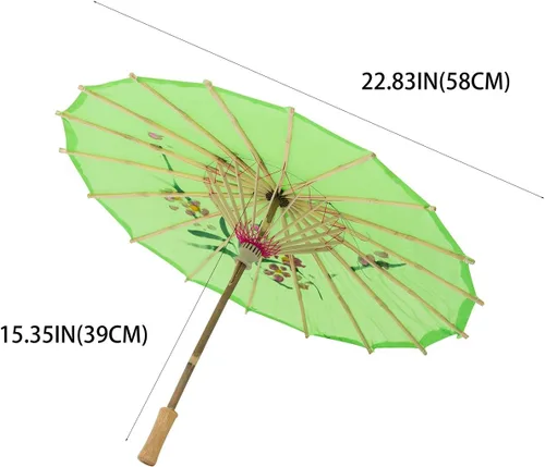Miniatura 4 de Sombrilla japonesa china de 22" para niños, para bodas, fotografía, disfraces, cosplay, decoración y otros eventos Verde
