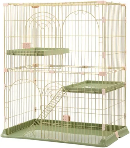 Miniatura 8 de BTM Jaula para gatos, 3 niveles, elegante, casa para gatos, casa para gatos, en casa con escalera, protección, prevención de escapes, fácil montaje
