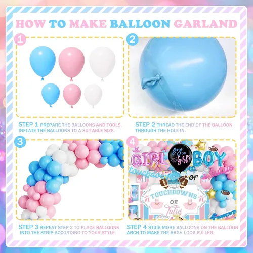 Miniatura 3 de 172 piezas Touchdowns o Tutús Decoraciones de Revelación de Género, Hombae Decoraciones de Revelación de Género de Niño o Niña Telón de Fondo Globo