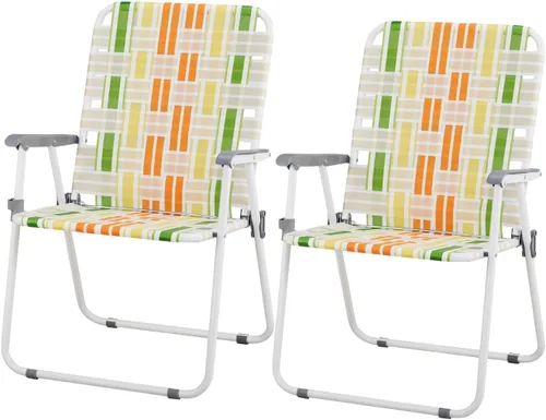 Miniatura 10 de Outvita Juego de 2 sillas de césped de malla para patio, sillas plegables de metal para patio, sillas estables de acero al aire libre para camping