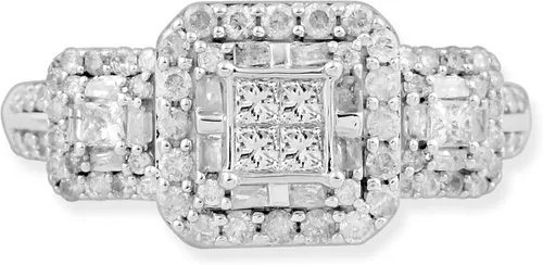 Miniatura 2 de Anillo de compromiso de diamantes, oro blanco 10 quilates (1 quilate, color I-J, claridad I2-I3)