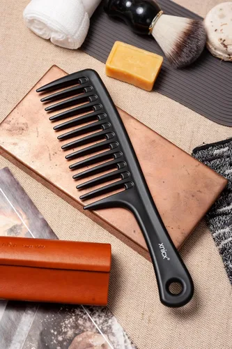 Miniatura 3 de Juego de 3 peines de dientes anchos, cepillo desenredante para cabello rizado, húmedo y grueso, desenredante de ducha con agarre cuidado para Negro