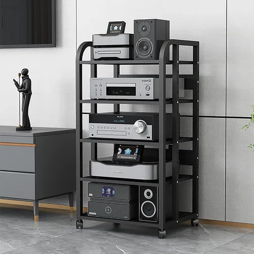 Estante esquinero de 5 niveles para medios AV, organizador de componentes estéreo de entretenimiento con estante de madera ajustable en altura, para