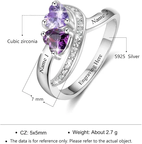 Miniatura 3 de Wendy Made Anillos de promesa personalizados para ella, anillo de pareja para mujer, anillos personalizados con nombre de madre e hija con 2 piedras