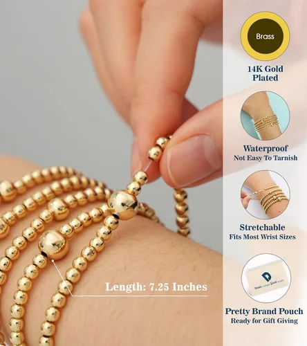 Miniatura 4 de doubgood Pulseras de oro para mujer, pulseras de cuentas de oro para mujer, pulseras de oro apiladas, apilables, apilables y elásticas