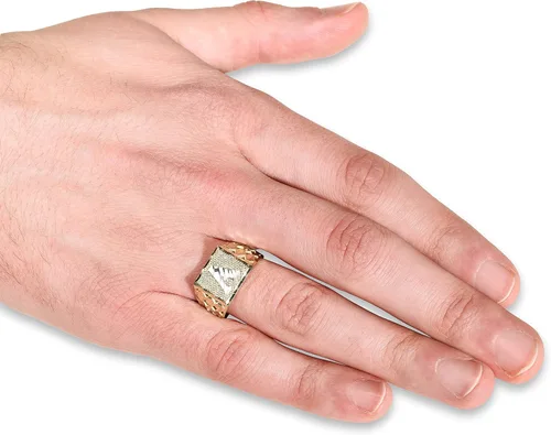 Miniatura 3 de Floreo Anillo inicial de oro amarillo de 10 quilates para hombre, tallas 6 a 11