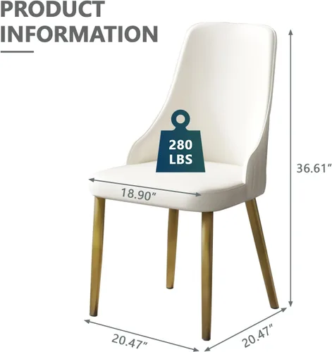 Miniatura 2 de Juego de 6 sillas de comedor tapizadas de 36.6 pulgadas, sillas de comedor modernas con marco de metal dorado y respaldo, silla de comedor de piel
