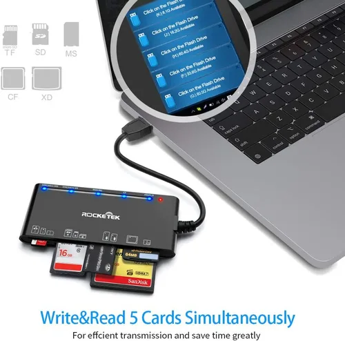 Miniatura 4 de Lector multitarjeta USB3.0, SD/TF/CF/Micro SD/XD/MS 7 en 1 rápido lector de tarjetas de memoria de 5 Gbps, escritor/concentrador para SD SDXC SDHC