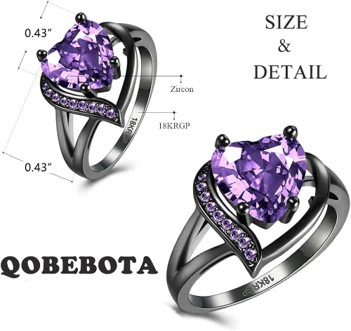 Miniatura 3 de QOBEBOTA Anillo romántico de compromiso chapado en oro de 18 quilates, anillos de eternidad con incrustaciones de corazón rojo, circonita cúbica
