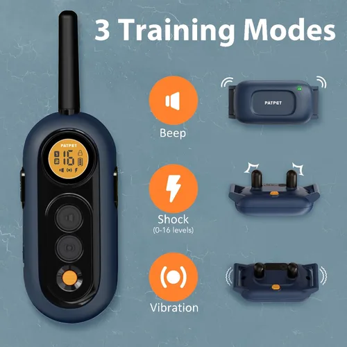 Miniatura 2 de PATPET Collar de entrenamiento para perros con control remoto, collar de choque impermeable IPX7 de 2000 pies, 4 modos
