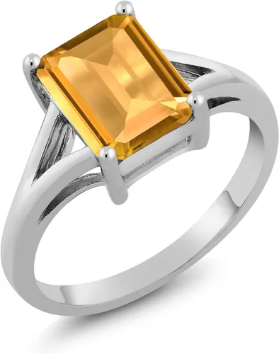 Miniatura 71 de Gem Stone King Anillo de compromiso solitario con diseño clásico de vástago dividido para mujer, plata de ley 925, piedra natal de piedra preciosa