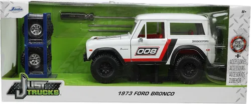 Miniatura 6 de Jada Just Trucks 1:24 1973 Ford Bronco Bridgestone - Portaneumáticos fundido a presión, juguetes para niños y adultos (blanco y rojo)