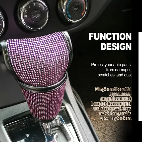 Miniatura 6 de KEVWR - Funda para palanca de cambios de coche con cristales brillantes, protector de palanca de cambios con brillo de strass, accesorios de Rosa
