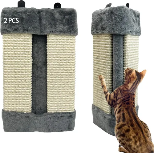 VCEPJH Rascador de esquina para gatos, paquete de 2 tablas de rascar de sisal natural montadas en la pared, almohadillas de arañazos para gatos de