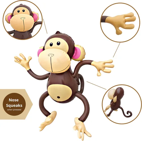Miniatura 6 de Monos inflables (paquete de 2) monos grandes de 27 pulgadas inflables para decoración de selva, decoraciones de cumpleaños de selva, suministros