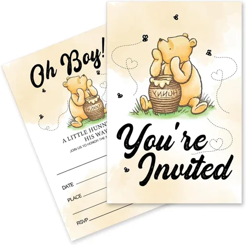 Miniatura 7 de Invitaciones de baby shower de Winnie Pooh pertnate, invitaciones de baby shower de Winnie Pooh para niño, 20 invitaciones con sobres
