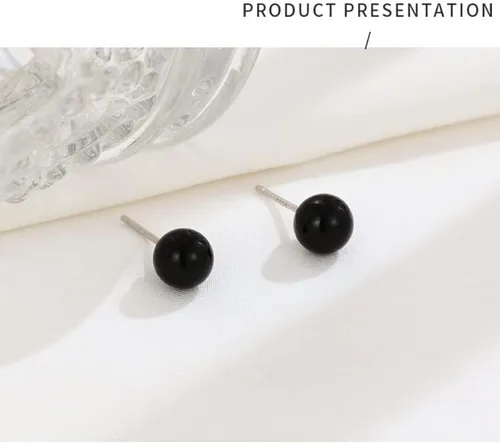 Miniatura 3 de Aretes redondos de plata de ley con ónix negro en joyería 100% hipoalergénica