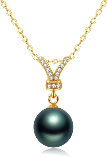 Collares con colgante de perlas reales cultivadas de Tahití negro para mujer con perlas genuinas de calidad AAA de 9 a 0.394 in | Collar de plata de