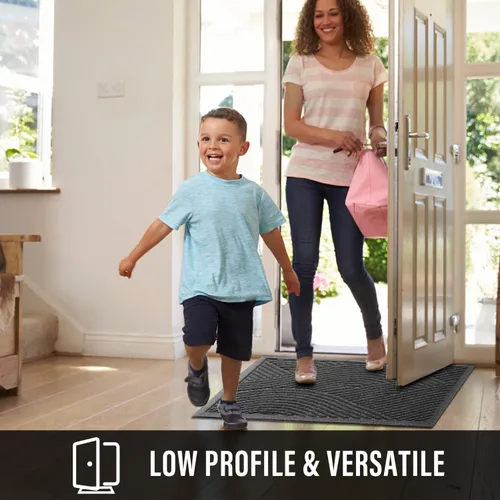 Miniatura 5 de HIYARD - Alfombrilla de puerta delantera resistente, tapete de bienvenida para interiores y exteriores, absorbente y resistente al barro, Gris