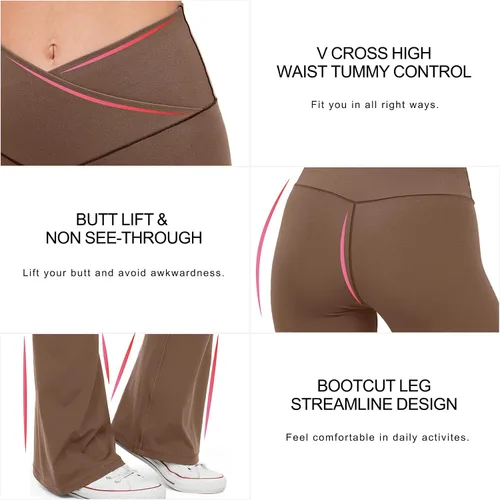 Miniatura 3 de HEGALY Pantalones de yoga acampanados para mujer, leggings cruzados, suaves, de cintura alta, pantalones casuales de entrenamiento con corte de bota