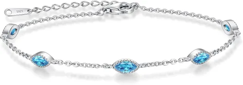 Miniatura 8 de CDE Pulsera de piedra natal para mujer, plata de ley 925, con eslabones de mal de ojo, gótico, negro, angular, con circonita cúbica, aniversario