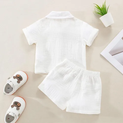 Miniatura 7 de Conjunto de ropa para bebés varones, camisas abotonadas para niños pequeños e infantes + pantalones cortos de gasa de algodón, conjunto de verano