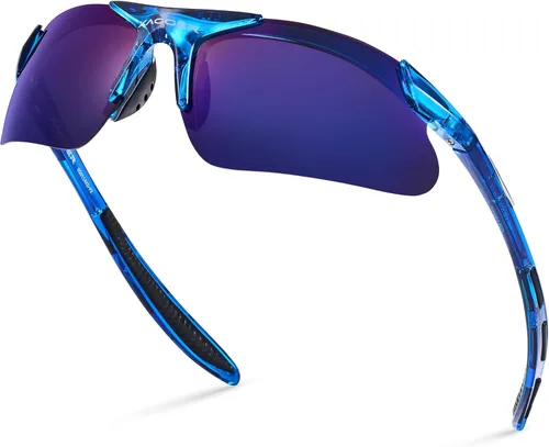 Miniatura 31 de Gafas de sol deportivas polarizadas para niños y niñas, gafas de béisbol y sóftbol, montura TR90 Negro Espejo azul hielo