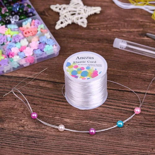Miniatura 6 de anezus - Cuerda elástica para pulseras, cordón elástico de cuentas de joyería con 2 agujas grandes para cuentas de semillas, cuentas de poni