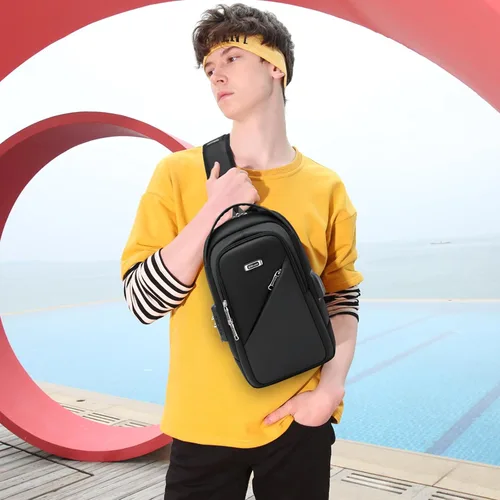 Miniatura 2 de DUSLANG Mochila de hombro para senderismo, bolsa cruzada para hombres, bolsas de pecho con puerto de cargador USB para campamento casual, ciclismo