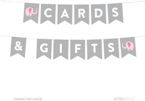 Andaz press colección elefante para baby shower, para niñas, Banner Cards & Gifts, 1