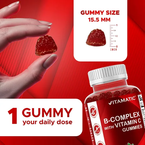 Miniatura 3 de Gomitas con complejo de vitamina B de Vitamatic con vitamina C e inositol - Sabor natural a fresa - 60 gomitas (3 botellas)