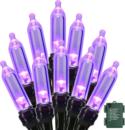 Miniatura 13 de BrizLabs - Cadena de luces verdes, 5.47 metros, 50 luces LED para Navidad, 8 modos, luces de batería verdes para interiores/exteriores, mini cadena