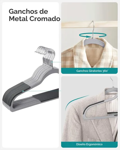 Miniatura 5 de SONGMICS Perchas de ropa, paquete de 50 perchas de plástico, ahorro de espacio, gris claro y gris oscuro UCRF50G Gris claro + gris oscuro