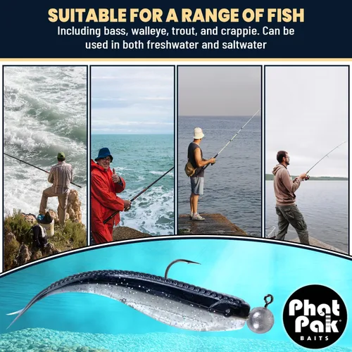 Miniatura 4 de Phat Pak Baits - Micro Drunkin Shad Tiny Fluke Style LiveScope FFS Soft Jerkbait 2.5" 30ct Soft Plastic BFS Bass Fishing Lure Yellow Perch