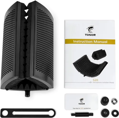 Miniatura 7 de TONOR Escudo de aislamiento de micrófono, reflector de espuma absorbente de sonido para cualquier condensador de micrófono, equipo de grabación