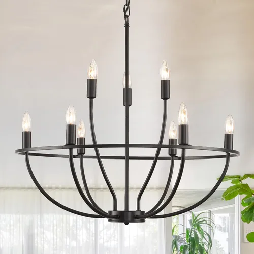 Miniatura 10 de WJShome Lámpara de araña dorada Granja: Candelabros modernos de 6 luces para comedor, iluminación industrial rústica de isla de cocina, para sala