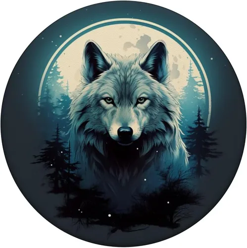 Miniatura 3 de lobo místico en el bosque en la luna llena PopSockets Standard PopGrip