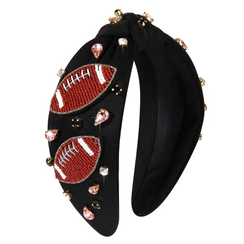 Diademas anudadas de fútbol para mujer, diadema deportiva para el día del juego, diadema de cristal perlado con nudo superior ancho, accesorios para