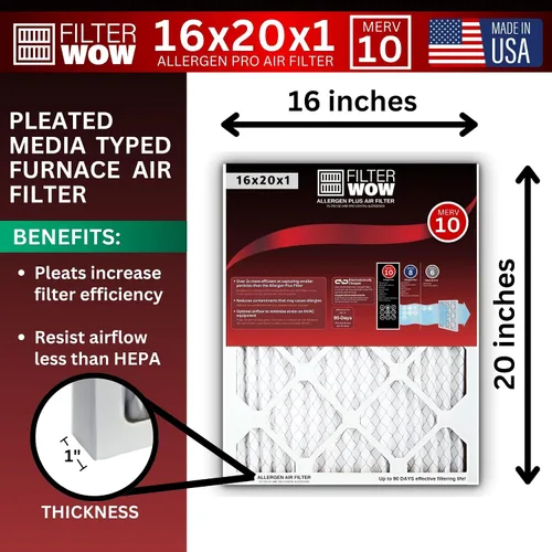 Miniatura 2 de FilterWow Filtro de aire Allergen Pro - Filtro electrostático plisado MERV 10 HVAC para horno (paquete de 2, 16 x 20 x 1)