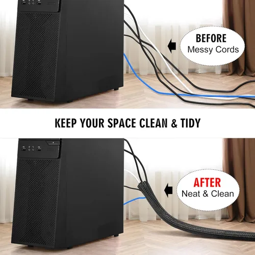 Miniatura 5 de Malla protectora de cable de 10 pies y 1/2 pulgada, funda dividida para cable de alimentación, USB, audio, cable para TV y computadora, protector
