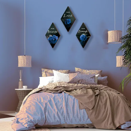 Miniatura 7 de ONIZHITY 3 piezas de decoración de pared azul de madera rosa decoración de baño citas positivas You Are Beautiful decoración azul y negro decoración