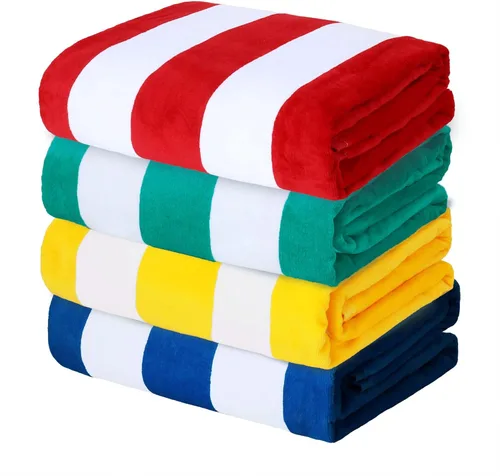 Juego de toallas Exclusivo Mezcla, 4 toallas de playa, a rayas, 30 x 60 pulgadas y 35 x 70 pulgadas, de algodón Rojo/Turquesa/Amarillo/Azul Océano