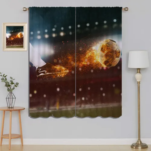 Miniatura 14 de Cortinas opacas de fútbol para niños y niñas, decoración de oscurecimiento de habitación, defensor en deslizamiento, intentos de detener una bola