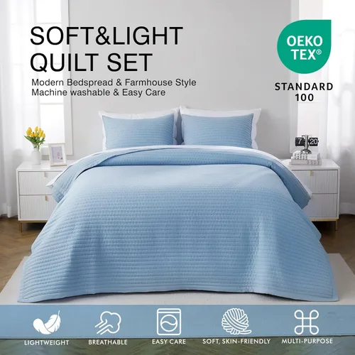 Miniatura 2 de Juego de edredón individual – 68 x 86 pulgadas, colcha ligera de 3 capas suave lavada con acolchado de bloqueo múltiple, ropa de cama nórdica