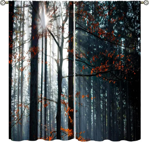 Miniatura 14 de Cortinas de ventana de cascada 3D, paisaje natural, cascada junto al lago, estampado de bosques verdes, decoración del hogar, dormitorio, sala