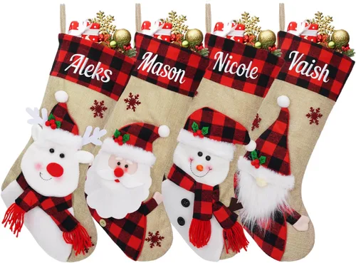 Miniatura 10 de Medias de Navidad personalizadas, 18 medias de Navidad grandes y coloridas para niños, medias grandes de piel sintética personalizadas, medias