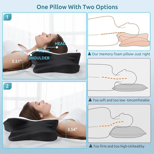 Miniatura 4 de DONAMA - Almohada cervical ortopédica para alivio de dolor del cuello, espuma viscoelástica contorneada, soporte ergonómico para dormir de lado