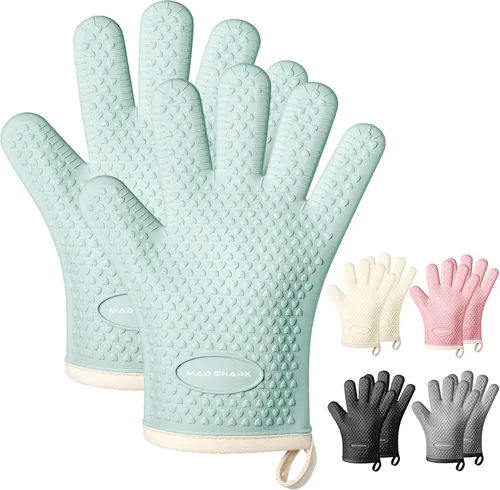 Miniatura 8 de MAD SHARK Guantes de Horno de Silicona Resistentes al Calor 450 Grados, Impermeables y Antideslizantes con Dedos, Guantes de Horno de Silicona